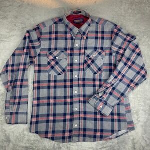 Vintage Woodland Men's Plaid Flannel Shirt L Long Sleeve Button Up Casual Warm